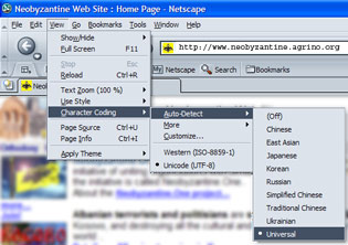 Seting of the Universal encoding in Netscape 6: (go to View>Character Coding>Auto-detect : select Universal)