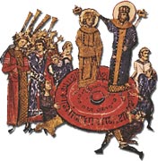Crowning process of the new Emperor depicted in the classical Roman and Christian way characteristical for the early ages of Byzantium