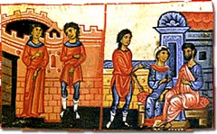 An illustration depicting the marriage and the life in Byzantine family