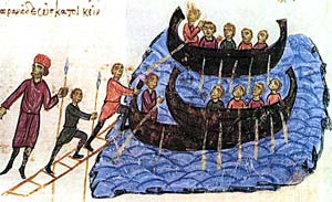 Byzantine Army embarks to the ship
